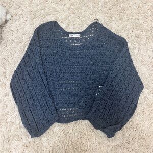 Zara Women's Textured Knit Sweater in Blue